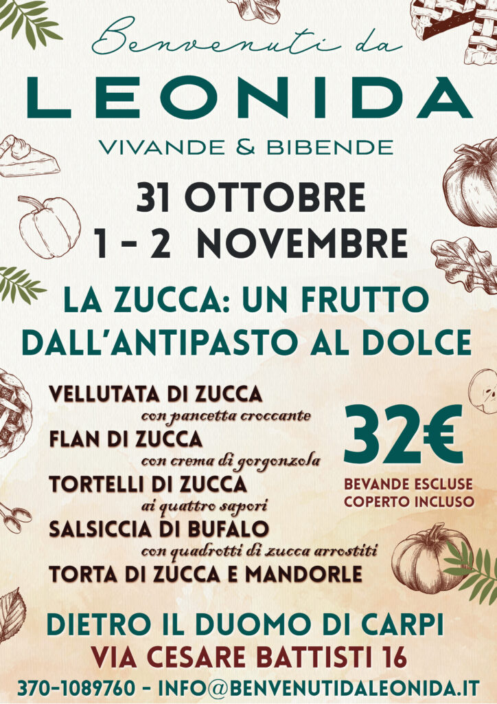 Dal 31 ottobre al 2 novembre - Menù a tutta zucca! A pranzo e cena